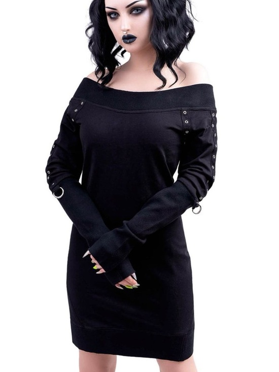 Killstar Dresses & Skirts - KILLSTAR Wicked Riffs mini long sleeve off shoulder grunge punk dress